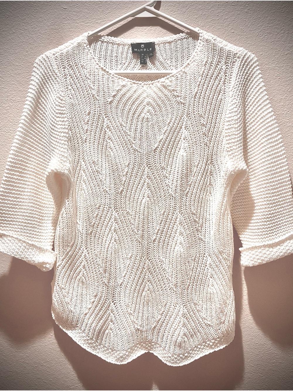 MARBLE Cream Open-Knit Scoop Neck Sweater
